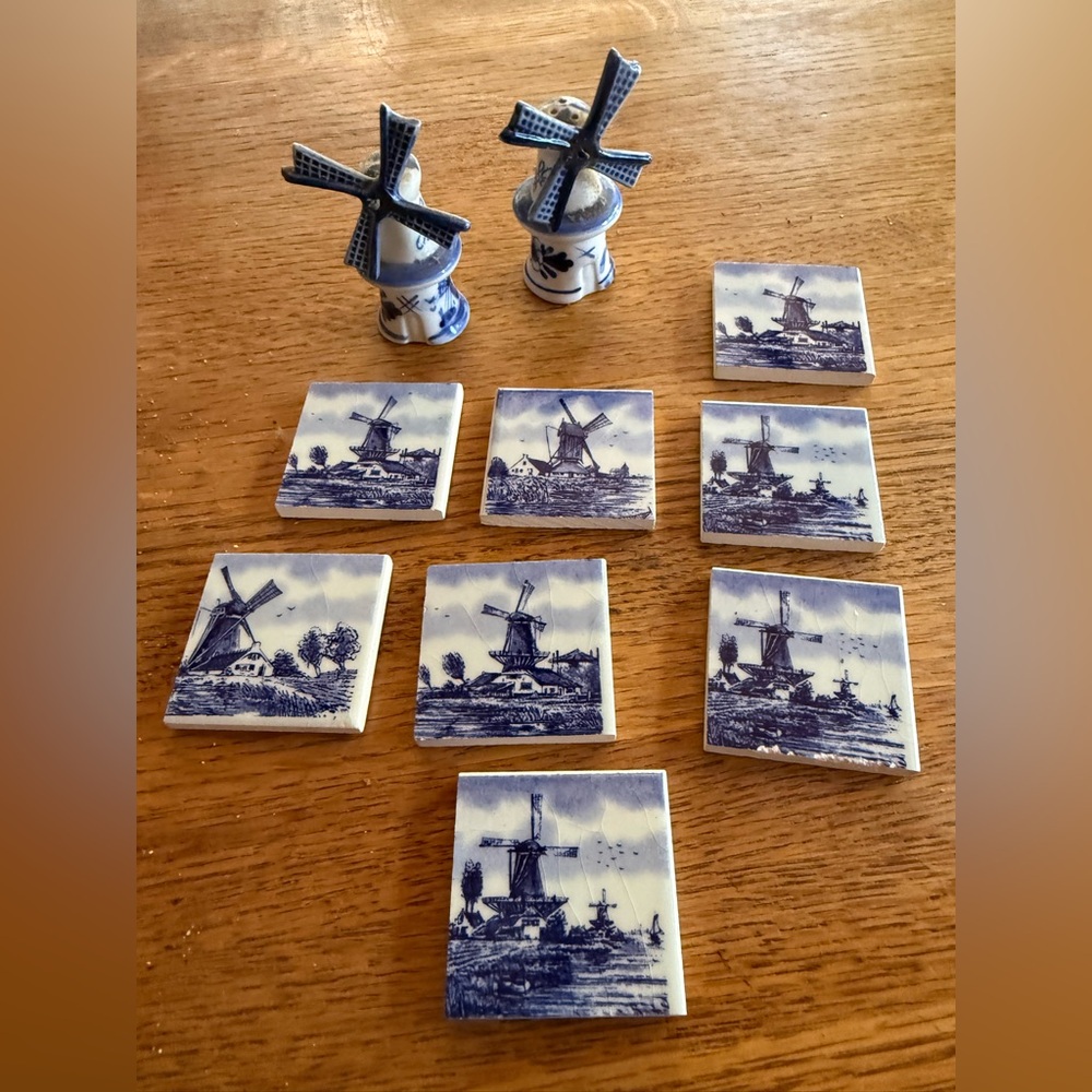 Delft Salt & Pepper Shakers + 8 Tiny Tiles